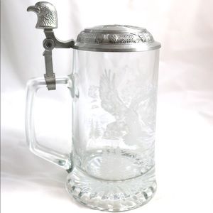German Domex Beer Stein Etched Eagles Crystal Pewter 70s Vintage VTG MCM EUC